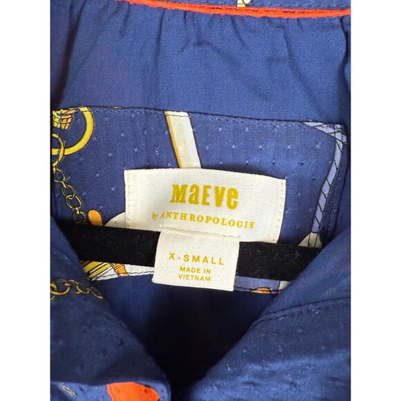 Anthropologie Maeve Blue Button Down Nautical Long Sleeve Summer Shirt Dress- XS - Picture 3 of 7